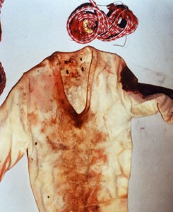 The only items on the body of "Jane Doe" were this bloody sweater and a length of rope. - amw.com