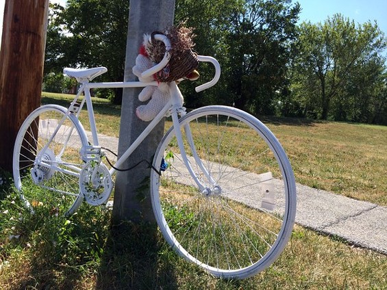 A bike memorial still marks the spot where Rick Beard was struck and killed by a motorist last month. - Lindsay Toler