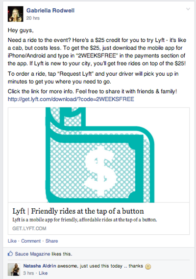 Here's Why Random People Are Posting Lyft Coupons in All Your Facebook Events