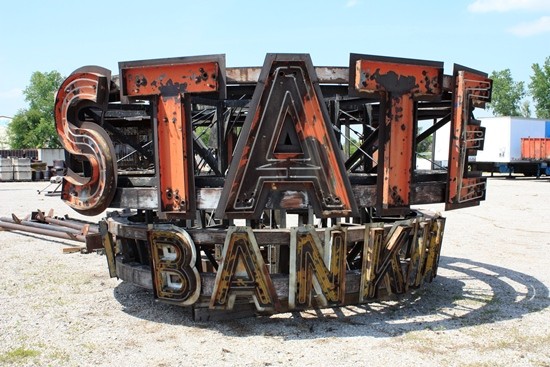 The giant State Bank of Wellston sign, safely removed from its tower. - Except as indicated, all photos by Chris Naffziger