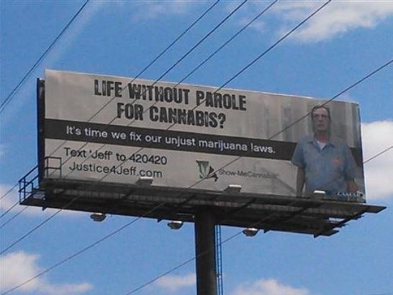 The billboard is on I-70 in Saline County. - SHOW-ME CANNABIS