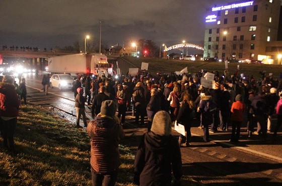 Around 300 protesters blocked both east- and westbound lanes of I-44. - Danny Wicentowski