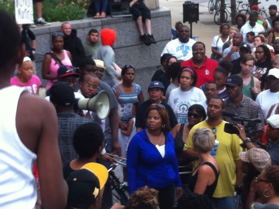 State Senator Jamilah Nasheed, center, who opened and closed the rally with speeches. - Leah Greenbaum