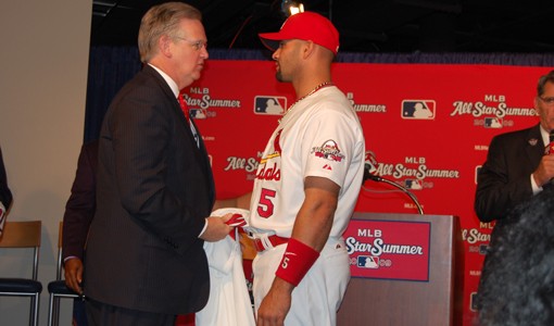 Is Albert Pujols sizing up Governor Jay Nixon in this photo op? - Photo: Nick Lucchesi