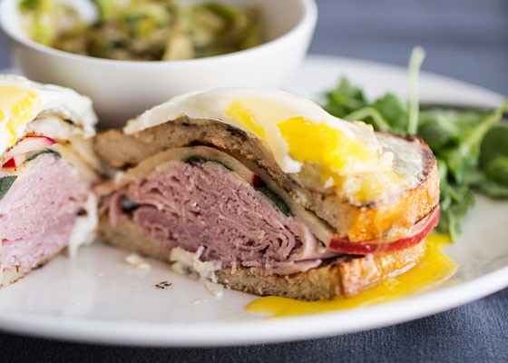The Panorama croque-madame, with ham, apple, sage, gruyere, bechamel and egg. | Jennifer Silverberg