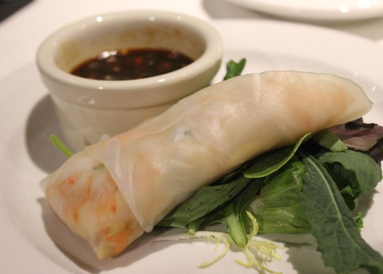 Cold Vietnamese shrimp spring rolls on a bed of greens with soy ginger sauce. | Nancy Stiles