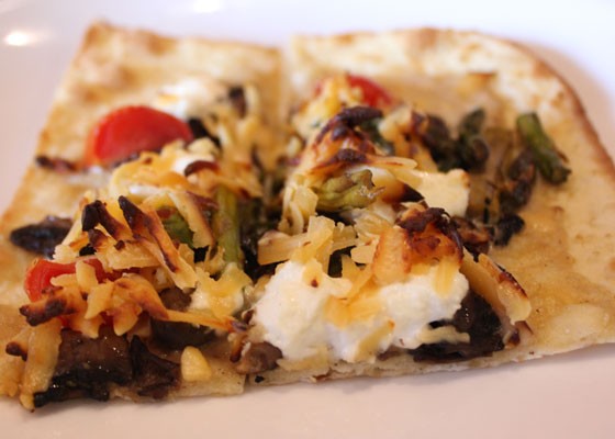 Flatbread with mushrooms, goat cheese, tomato and asparagus. | Nancy Stiles