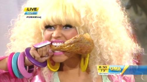 Nicki Minaj and a pre-nip-slip snack. - warmingglow.com