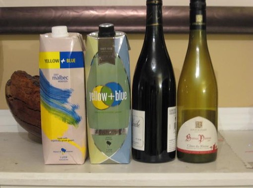 From left to right: two Tetra Paks, a standard glass bottle and a PET plastic bottle. - Dave Nelson