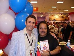 Flying Pink Pig star Ron Jeremy (right) later donated his mustache to the homeless man pictured here.