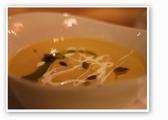 &nbsp;&nbsp;&nbsp;&nbsp;&nbsp;&nbsp;&nbsp;Autumn squash soup with toasted pumpkin seeds and sorghum creme fraiche. | Nancy Stiles
