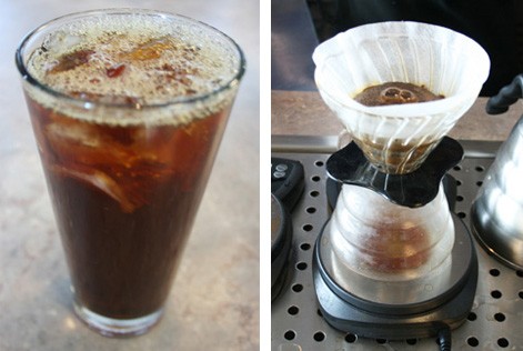 An iced coffee and its flash-brew process. - Chrissy Wilmes