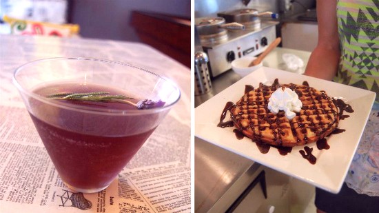 The "Doll Parts" lavender martini ($6) and "Knockout" waffle ($6) at Melt. - Liz Miller