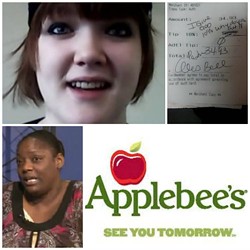 Applebee's will not be seeing either of these people tomorrow (Upper left, Chelsea Welch; upper right, the fateful receipt; lower left, Alois Bell).