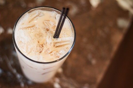 In addition to bloody marys and mimosas, choose from a cafe menu that includes items such as this iced chai latte.