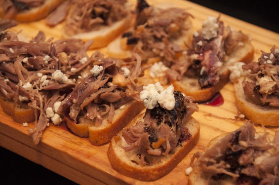 Duck confit bruschette with chopped figs, blue cheese, toasted almonds and port reduction from the Scottish Arms. | Micah Usher