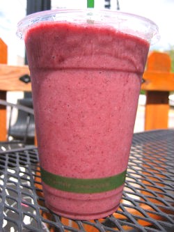 Sipping a smoothie at Foundation Grounds. - REASE KIRCHNER