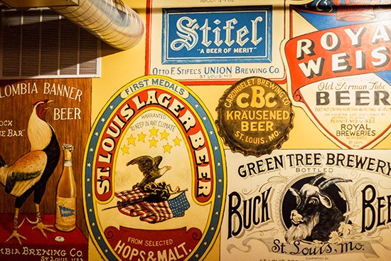 Beer-themed decor on the walls.