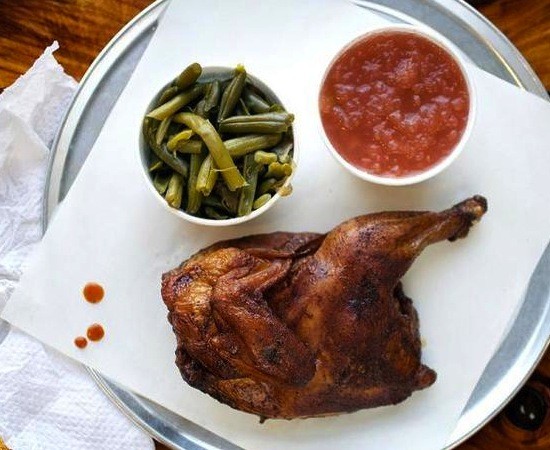 The smoked half-chicken, with sides, at PM BBQ - Jennifer Silverberg