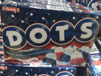 Yeah, it's candy, which doesn't have a natural color. Might as well be red, white, and blue.