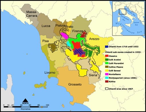 The various Chianti regions - User "Kattivik," Wikimedia Commons