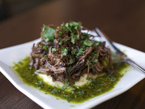 The Vaca Frita with Chimichurri is flash-fried, shredded Angus steak served atop a warm potato puree and garnished with a citrus herb sauce. With this, the suggested pairing is the Piedra Garnacha. View the full slideshow here. - Photo: Jennifer Silverberg