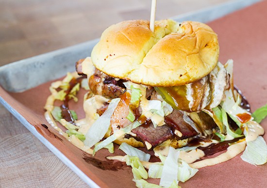 The "Big Muddy" with brisket, smoked sausage, horseradish, barbecue sauce, lettuce and pickles. | Photos by Mabel Suen