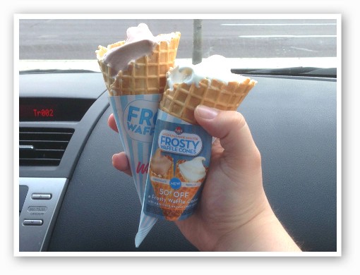 &nbsp;&nbsp;&nbsp;&nbsp;&nbsp;&nbsp;Wendy's chocolate and vanilla Frosty waffle cones. | RFT photo