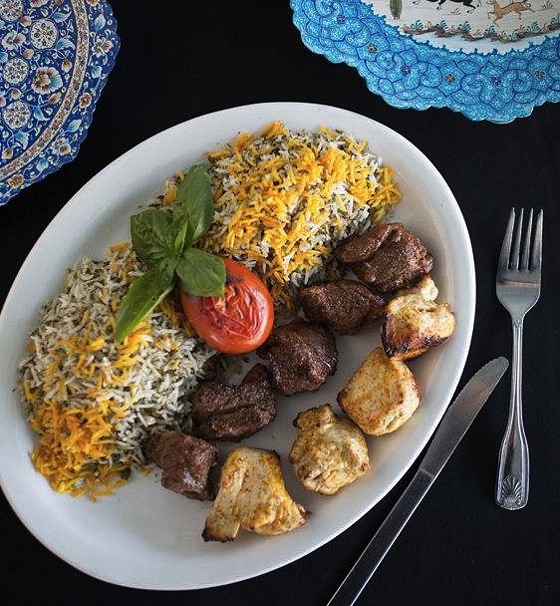 A platter of Cafe Natasha's beef and chicken shish kebabs. | Jennifer Silverberg