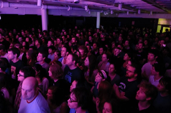 Does this look like a tame audience to you? See more photos from last night's Yeasayer show at the Gargoyle. - Photo: Jason Stoff