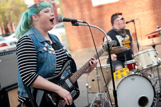 Bruiser Queen performing outside Apop Records. - JON GITCHOFF
