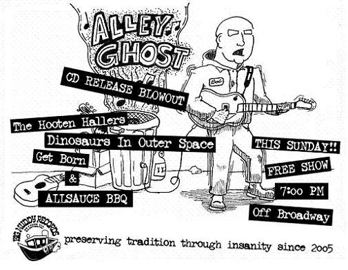 Show Flyer: Bob Reuter's Alley Ghost CD Release Show at Off Broadway, Sunday, March 29