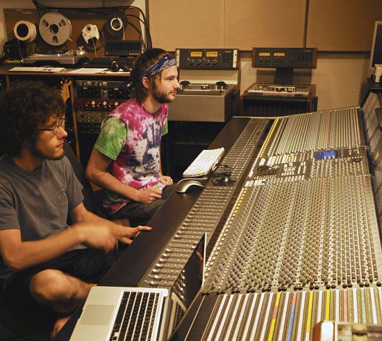 Webster Students working on the SSL Duality console in Webster's Studio A. - Courtesy of Webster University