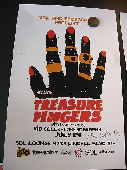 Treasure Fingers will be at Sol Lounge FRIDAY July 23, not July 24 as the poster indicates.
