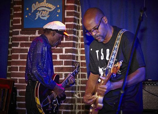 Apple and tree: Charles Berry Sr. and Jr. onstage at Blueberry Hill.
