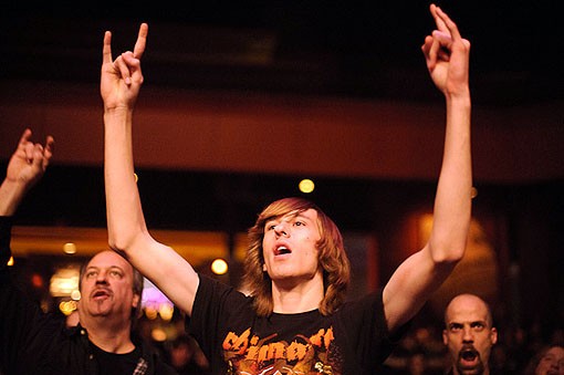 An Anvil fan last night at the Pageant. See the full slideshow from last night here. - Photo: Todd Owyoung