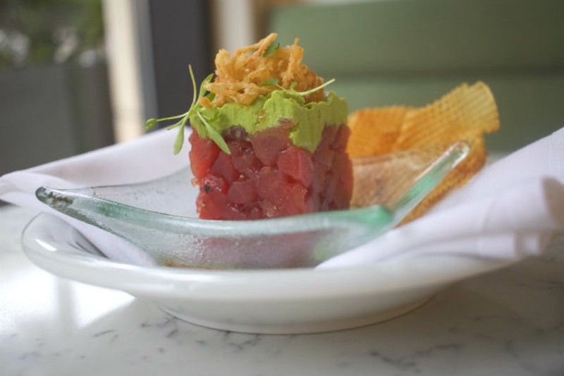 Tuna tartare is served with avocado and a soy lime dressing. - CHERYL BAEHR