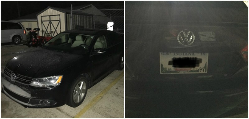 Raffaella Stroik's car after it was recovered by troopers. License plate photo blacked out by police. - COURTESY MSHP