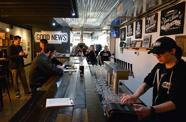 Good News Brewing has a minimalistic black and white motif tying the large room together. - Tom Hellauer