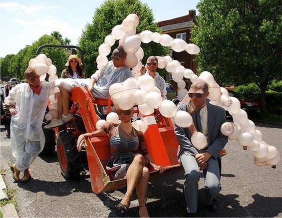 Artist Mike Stasny (right) and his MSIF bandmates at the second parade in 2010. - Courtesy of Mike Stasny