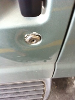 The popped lock on Two Cow Garage's van. - DAVID MURPHY