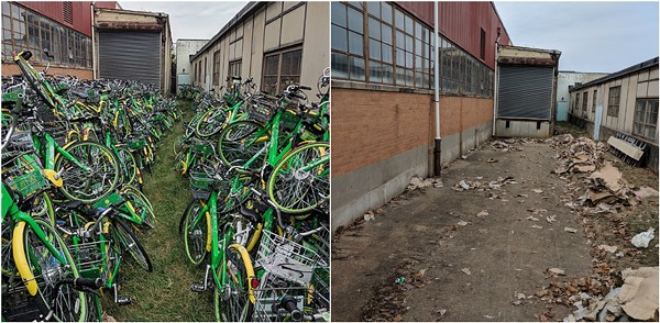 Lime's Dogtown warehouse, photographed October 25, 2018 (left) and February 13, 2019 (right.) - DANNY WICENTOWSKI