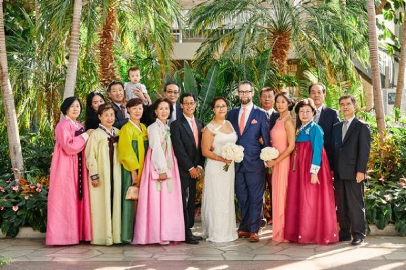 Guests at the St. Louis wedding of Irene Wan and Michael Sweeney had their traditional Korean gowns stolen on Sunday after the ceremony. - Image via Oldani Photography