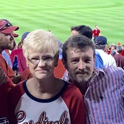 Chris Sanna was shot in September after celebrating the birthday of his mom, Candis Sanna, left, at a St. Louis Cardinals game. - Image via Facebook