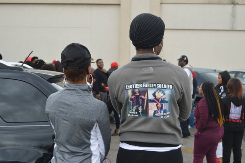 A mourner outside the funeral for James Johnson Jr. - All photos by Ben Westhoff