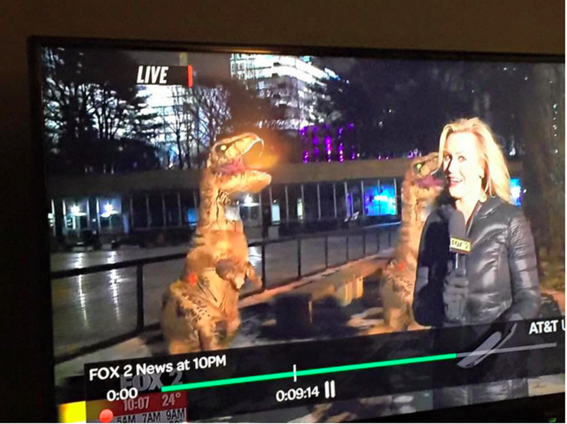 Two Dinosaurs Video-Bombed St. Louis TV News Last Week — and It Was Awesome