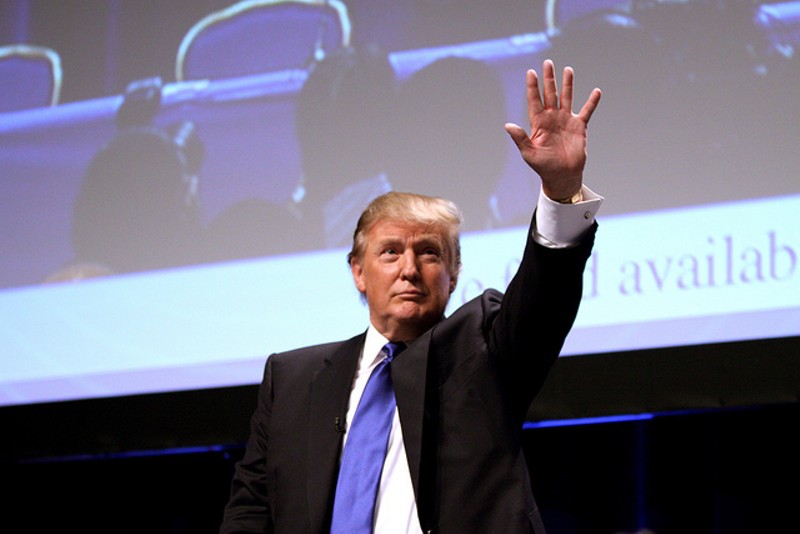 Donald Trump in 2011, striking a familiar pose. - PHOTO COURTESY OF FLICKR/GAGE SKIDMORE