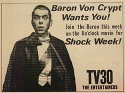A TV Guide advertisement for Baron Von Crypt's KDNL show.