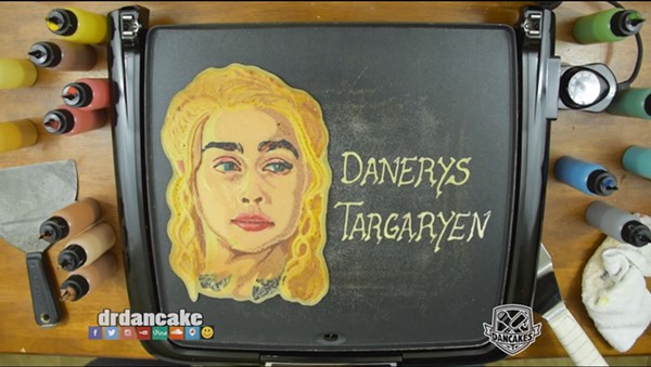 Dr. Dan the Pancake Man draws Danerys "Khaleesi" Targaryen in pancake form. - Screengrab from Dancakes Youtube channel.