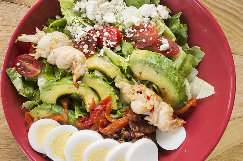Lobster cobb salad with butter-poached lobster, yellow grape tomato, roasted red pepper, crisp bacon, crumbled bleu cheese, boiled egg and fresh avocado on romaine and red-leaf lettuces. - PHOTO BY MABEL SUEN